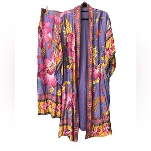 Rachel Roy 2 Piece Set Reversible Kimono with Matching Pants Size Large